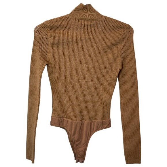 JLUXLABEL beige one piece long sleeve mock neck knitted bodysuit size S - Picture 5 of 6